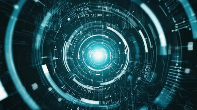 Digital Tunnel with Futuristic Data and Binary Code