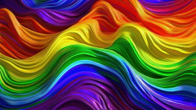 Creating a stunning abstract background, smooth waves of vibrant rainbow colors flow together, forming a dynamic and colorful pattern.