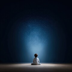 Fototapeta premium The child appears to be looking up at the stars