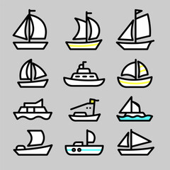 Bold outline ship collection icon vector with detailed lines. Perfect for infographics, navigation apps, transport guides, or maritime learning tools.