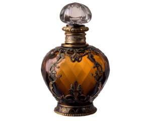 -Elegant and ornate vintage perfume bottle isolated on a transparent background, 