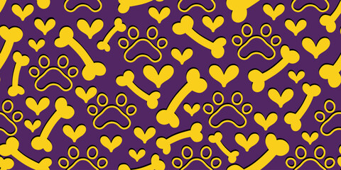 Dog Bone vector dog paw doodle Seamless pattern. Packaging paper design, pet food accessories package.