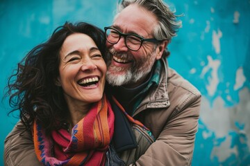 Portrait of a happy multicultural couple in their 40s having fun