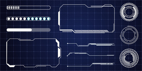 Hud frame futuristic ui frame, line abstract interface menu. Tech cyberspace border sci fi design element. Set modern board dashboard panel, gui.