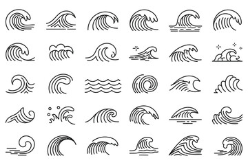 Seamless set of vintage vector sea animal icons for design, illustration, and wallpaper