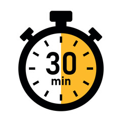 30 minutes timer icon. stopwatch icon with 30 minutes timer. clock face timer icon. countdown sign for app, ui and website. time management symbol. vector illustration on transparent background. 