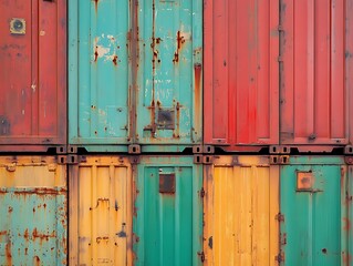 Old cargo containers are piled in the warehouse. AI generated