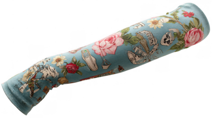 Light blue sleeve featuring various retro tattoo motifs like roses, skulls, sailing ships, and vintage travel elements on a transparent background for versatile use