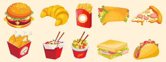 Set of color food. Holiday design for invitation. Modern Valentines Day vector set.