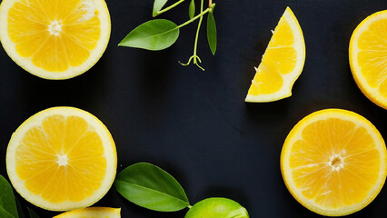 Juicy citrus fruits cut, drops of water.