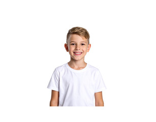 Smiling Boy with Blonde Hair and White TShirt Portrait