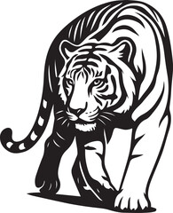 Tiger silhouette powerful bold line art, Wild cat in striking vector style