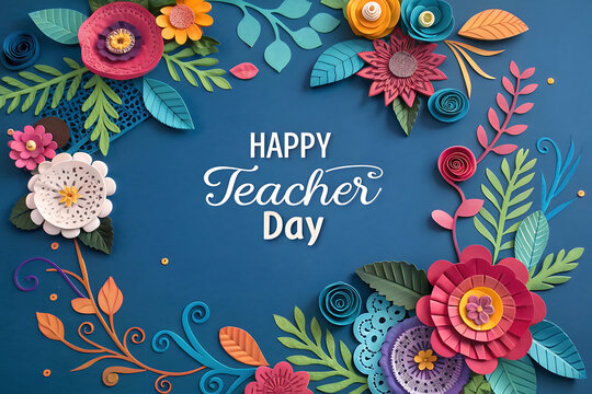 Happy teacher day colorful paper flowers design