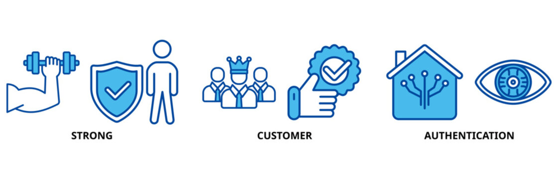 SCA icon set illustration contain strong, customer and authentication.