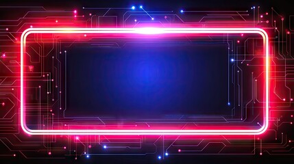 Obraz premium Neon frame with circuit board pattern.