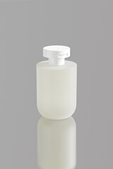 white cosmetic plastic bottle mockup, flat flip cap cylindrical packaging, modern liquid skincare container, personal care product packaging, translucent cylindrical shape lotion sqeeze bottle