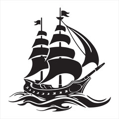 Classic silhouette of a sailing ship traversing rough waters depicting adventure and exploration