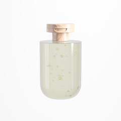 flipcap cosmetic plastic bottle mockup, modern liquid skincare and cosmetic container, personal care product packaging, translucent cylindrical shape lotion sqeeze bottle with wooden flat flip cap