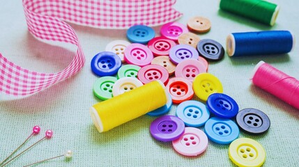 Colorful plastic toy buttons for sewing, isolated on a white background, perfect for play and education