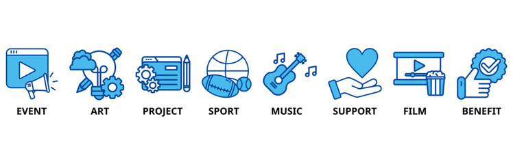 Sponsor icon set illustration contain event, art, project, sport, music, support, film and benefit.