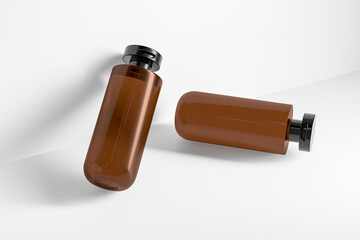 amber glass cosmetic bottle mockup, liquid skincare and cosmetic packaging, flat flip cap cylindrica water bottle packaging, personal care product tube packaging, black flip top cap squeeze bottle