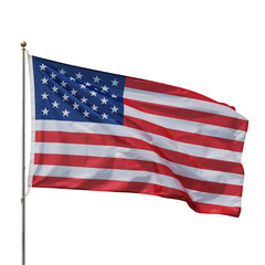 Fototapeta premium Waving American flag isolated on transparent background symbolizing patriotism, freedom, and United States pride.