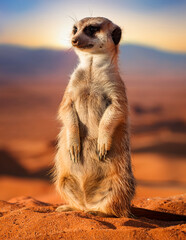 meerkat standing upright in the desert  