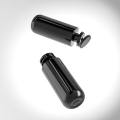 black cosmetic plastic bottle mockup, modern liquid skincare and makeup cylindrical packaging, black plastic water bottle, personal care product tube packaging, black flip top cap squeeze bottle