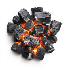 Glowing embers of charcoal briquettes for BBQ cooking