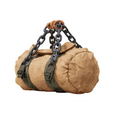 Rugged sandbag training equipment designed for outdoor workouts, featuring durable materials and sturdy chain for added resistance. Ideal for strength training and fitness enthusiasts