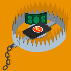 Online betting trap with smartphone and money