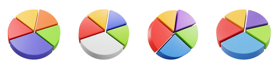 Obraz premium Showing colorful pie charts visualizing market analysis and business strategies isolated on black