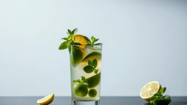 Refreshing Mojito Cocktail with Fresh Mint and Citrus Fruits on a Clean Background
