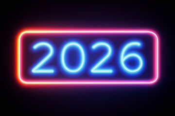 Bright neon display showing the year 2026 in vivid colors on dark background