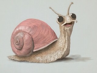 Adorable and Whimsical Snail with Large Eyes and Pink Shell Design