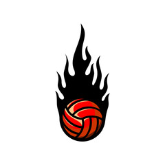 a volleyball ball with a blazing fire burning