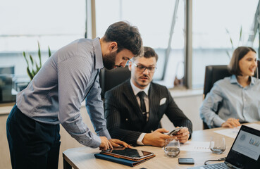 A group of multicultural business people engaged in a collaborative meeting, discussing ideas...
