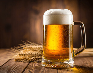 Full Glass of Cold Beer with Creamy Foam Overflow