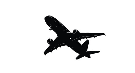 Airplane taking off isolated on white background, a silhouette of a modern jet in flight