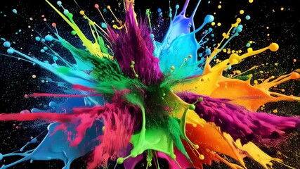 Dynamic burst of vibrant paint creating abstract splash with diverse colors on a black background for artistic impact - Powered by Adobe
