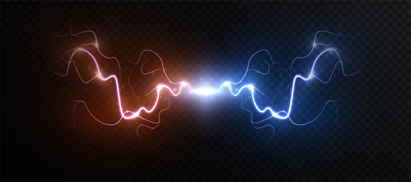 A powerful discharge of energy where blue and red electrical currents collide. Lighting effect for battle themes and scenes with high-voltage dynamics.