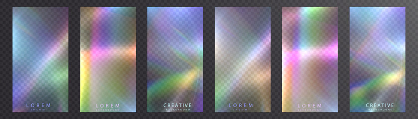 Fototapeta premium Rainbow light rays, lens flare, reflection effect from crystal, glass or gem. Vector realistic illustration set of light leak effect with spectrum glare, prism refraction, lens flare 