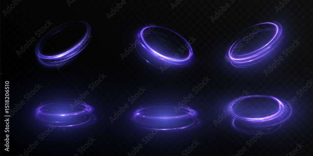 Aufkleber Bright blue magic circle light effect with many sparkling lines with glitter and shimmering bright light effects. Magic bright circle lines for web design and game interfaces. Vector	