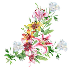 Watercolor bouquet of summer flowers