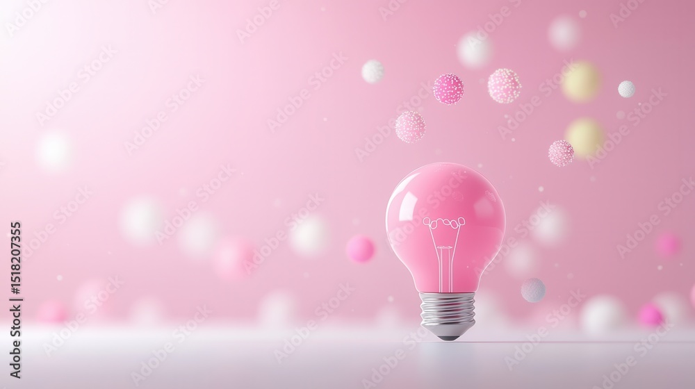 Poster a luminous glowing lightbulb levitates amidst a dreamlike array of translucent floating spheres crea