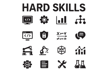illustration of hard skills icons, programming, engineering, mechanical, project management, technical abilities, industry expertise icon set