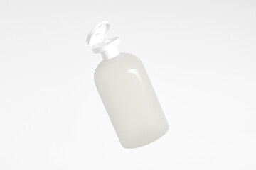 small translucent cosmetic bottle mockup, flat flip cap cylindrical makeup packaging, liquid skincare and cosmetic container, lotion sqeeze bottle mockup, short personal care product packaging