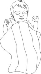 Sleeping baby in wrap line art illustration, Cozy baby sleeping minimal drawing