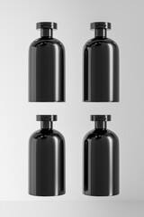 black cosmetic bottle mockup, luxury liquid skincare and cosmetic packaging, black plastic water bottle packaging, personal care product in a small size packaging, cylindrical squeeze plastic bottle
