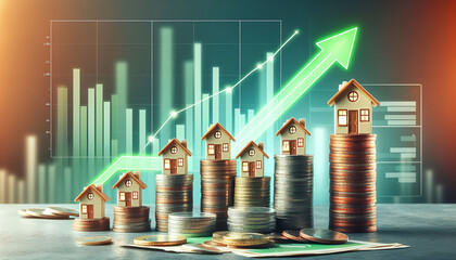 Financial growth illustrated by rising investments and wealth accumulation in real estate markets.
